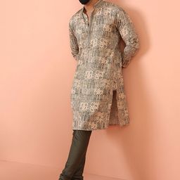 KISAH Men Abstract Regular Fit Foil Print Kurta image 2