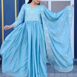 ODETTE Women Chinon Embroidered Stitched Kurta Set-image-43