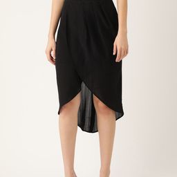 ROVING MODE Women Black Solid Wrap Midi Skirt-49