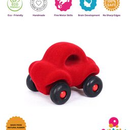 RUBBABU Natural Rubber Wholedout Car Pull Along Toy- Blue-28