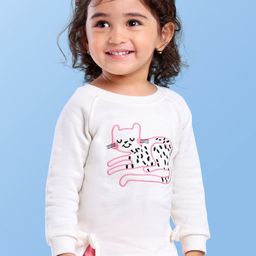 Babyoye Eco Conscious Cotton Full Sleeves Sweatshirt With Kitty Embroidery - White-image-92