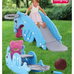 Babyhug 3 in 1 Slide & See Saw with Basketball Ring- Blue and Pink-31