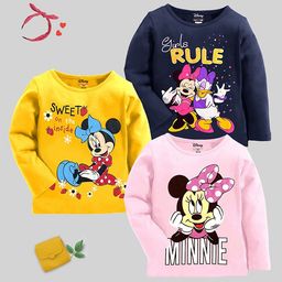 KUCHIPOO Disney Featuring Pack Of 3 Full Sleeves Minnie Mouse & Daisy Duck Printed Tees - Yellow Blue & Light Pink-image-32