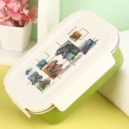 Servewell Bite Single Wall Lunch Box & Container Jurassic World Print - Green-image-27