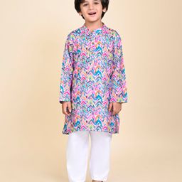 Babyhug Cambric Woven Full Sleeves Chevron Printed Kurta With Pyjama Set - Multicolor-image-14