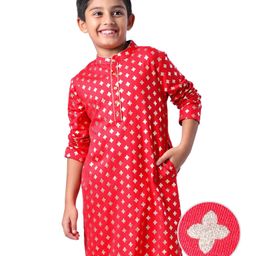 EARTHY TOUCH Single Jersey Knit Full Sleeves Foil PrintedKurta - Red-image-54
