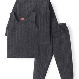 Babyhug Solid Full Sleeves Thermal Vests & Pant Set - Dark Grey-image-4