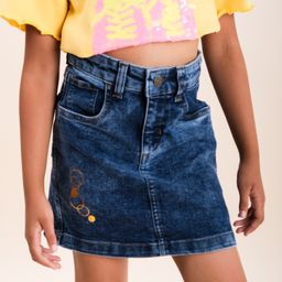 Kiddopanti Geometric Circle Foil Printed Denim Skirt  - Medium Rag Wash Blue-image-83