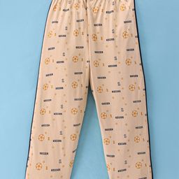 Tango Single Jersey Knit Full Length Lounge Pant with Sports Theme Print - Beige-picture-19