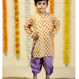 The Mom Store Cotton Full Sleeves Floral Printed Dhoti Kurta Set -  Pink & Yellow-image-35