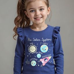 Babyhug Cotton Knit Full Sleeves Top with Frill Detailing & Space Theme Print - Blue-image-86