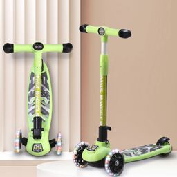 3 Wheel Foldable Kids Scooter with LED Lights and 4 Level Adjustable Handle Bar - Green-11