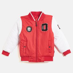 Okane Woven Full Sleeves Padded Bomber Jacket With Embroidery Detailing - Red-picture-21