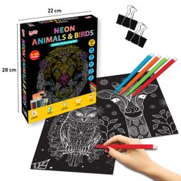 Little Berry Junior Neon Animals & Birds Mandala Art Colouring Kit - 12 Unique Designs with Sketchpens & Glitter Tubes for Girls (Multicolour)-picture-24