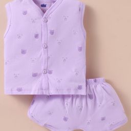 Simply Sinker Knit Sleeveless Shorts Night Suit With Animal Print - Lilac-image-30