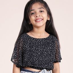 Kiddopanti Half Sleeves Polka Dots Printed Top - Black-image-95