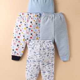 BUMZEE Interlock Knit Full Length Solid Striped & Sea Animals Printed Pajamas Pack of 4 - Light Blue & White-picture-21