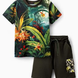 Ollington St. Cotton Half Sleeves Jungle Printed T-Shirt & Knit Shorts Set - Multicolor-image-82