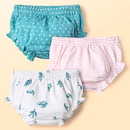 Kookie Kids Interlock Knit Bloomers with Polka Dot Plant Print & Stripe Design Pack of 3 - Teal White & Pink-image-71