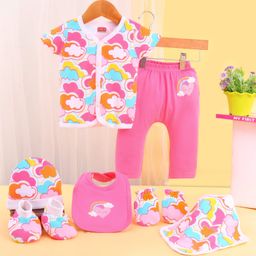 Babyhug 100% Cotton Baby Gift Set with Cloud Print Pack of 7 - Pink-image-2