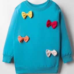 BUMZEE Looper Knit Full Sleeves Sweatshirt With Bow Applique - Blue-image-34