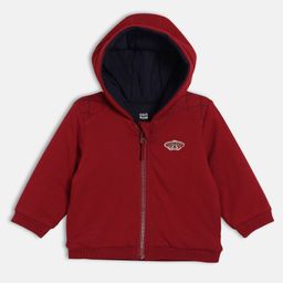 MINI KLUB Cotton Knit Full Sleeves Butterfly Patch Embroidered Hooded Jacket - Maroon-image-7