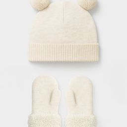 Mi Arcus Solid Pom Pom Cap & Mittens Set - Beige-image-56