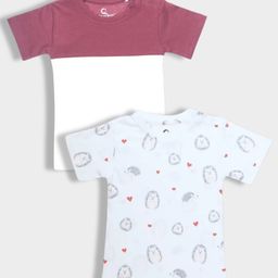 Orange Sugar 100% Cotton Knit Pack Of 2 Half Sleeves Colour Blocked & Hedgehog Printed Tees - Maroon & White-picture-28