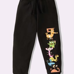 KAVEE Pure Cotton Knit Cartoons Printed Biowashed Lounge Pants - Black-picture-38