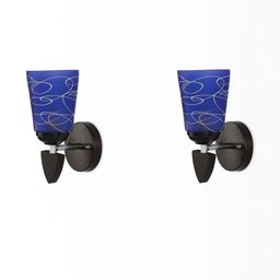 1ST TIME Pack Of 2 Blue & White Printed Glass Cylinder Shaped Wall Lamp-picture-19
