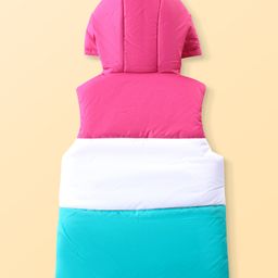 Pine Kids Woven Sleeveless Front Open Padded Hooded Jacket with Colour Block Design - Multicolour image 2