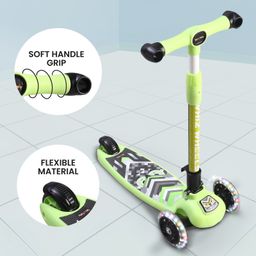 fab n funky 3 Wheel Foldable Kids Scooter with LED Lights and 4 Level Adjustable Handle Bar - Green image 3