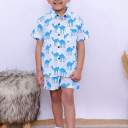 UNBIND Boys Animal Printed Pure Cotton Shirt With Shorts Clothing Set-image-88