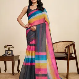 Nayanthara Trends Striped Saree With Unstitched Blouse Piece-picture-38