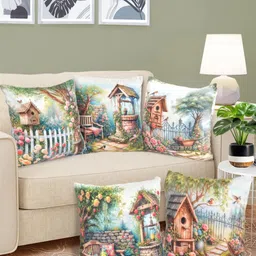 FABINALIV 5 Piece White Abstract Velvet Square Cushion Covers-30