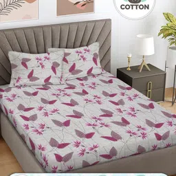 FABINALIV Grey & Purple Floral Printed 300 TC Cotton King Bedsheet 2.50 m x 2.25 m-77