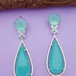 EVY Silver-Plated Cubic Zirconia Studded Teardrop Shaped Drop Earrings-8