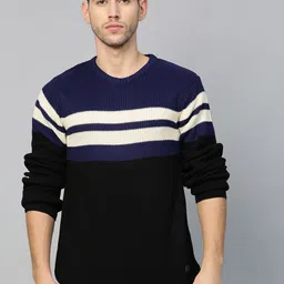 Roadster Men Blue & Off-White Striped Pullover-picture-6