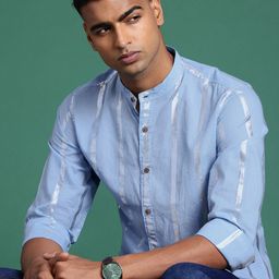 Sangria Pure Cotton Vertical Striped Casual Shirt-image-2