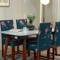 WOODEN STREET Set Of 4 Blue & White Printed Chair Covers-image-1