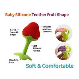 NeonateCare 3-Pcs Red & Green Strawberry Peach & Grapes Shape Teether image 4