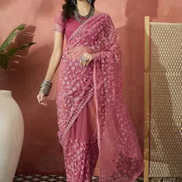 HERE&NOW Floral Sequinned Net Designer Saree-picture-38