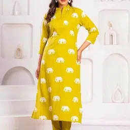 Coordnord Pure Cotton Printed Mandarin Neck Three Fourth Sleeve Tunic With Trouser Co-Ords-image-86