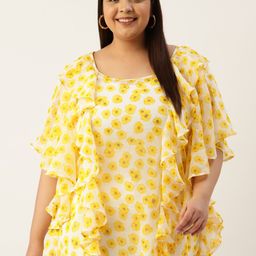 theRebelinme Plus Size Floral Print Flared Sleeves Ruffled Georgette Longline Top-picture-23