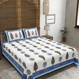 CLOTHOLOGY Blue & White Printed 180 TC King Bedsheet Set 2.75 m x 2.25 m-image-19