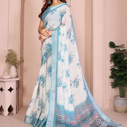 SUVIKAS CREATION Floral Printed Zari Linen Shimmer Saree image 4