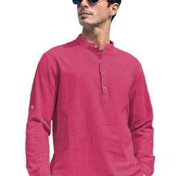 EdinWolf Men India Slim Fit Band Collar Solid Cotton Casual Shirt-37