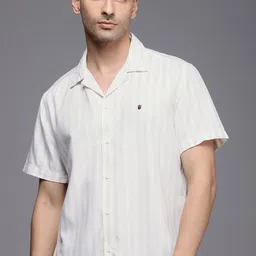 Louis Philippe Jeans Slim Fit Striped Cuban Collar Casual Shirt-image-52