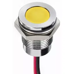 RS PRO Yellow Panel Mount Indicator 24V DC, Mounting Hole Size 14 mm, Termination Type Lead Wires, IP Rating IP67, Model No 1302261-41