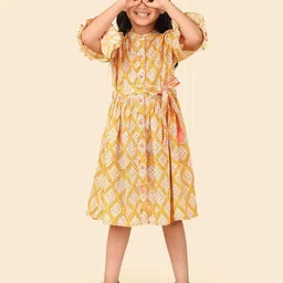 Fabindia Girls Geometric Printed Fit & Flare Dress-image-59